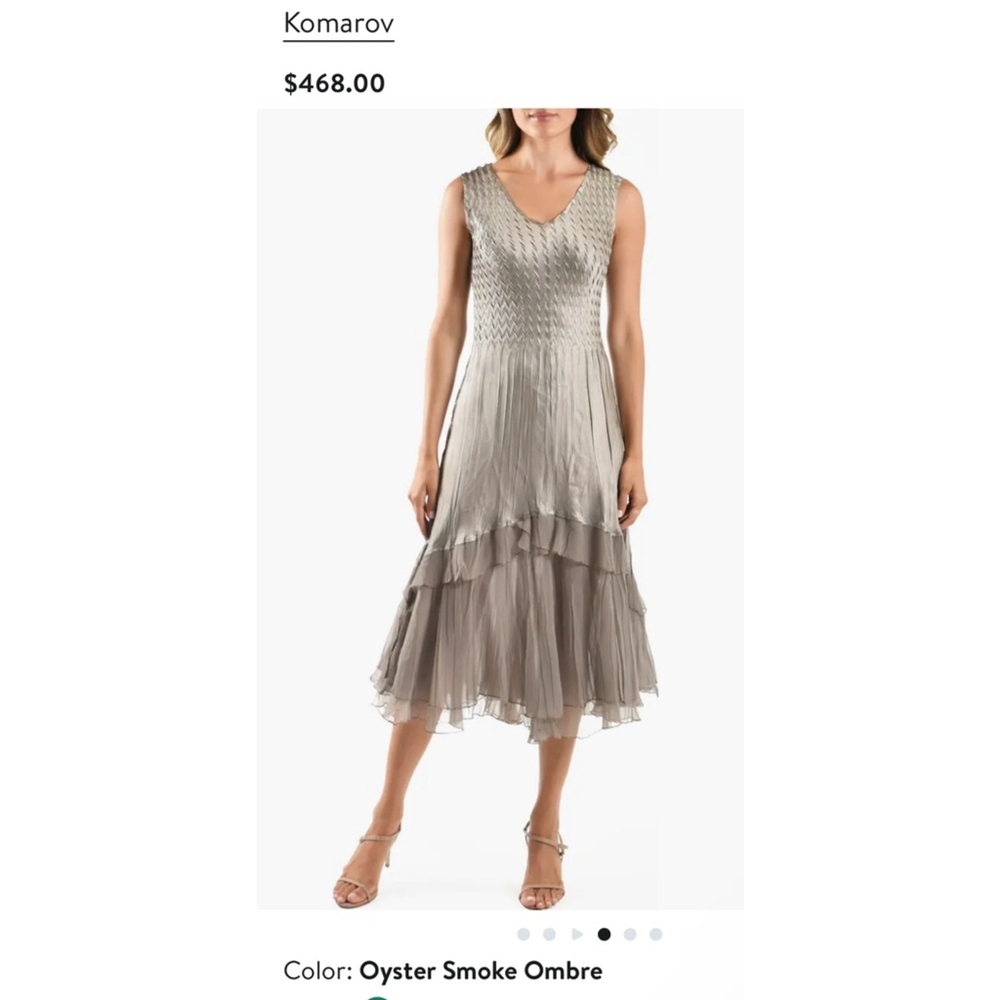 New Komarov Oyster Smoke Chiffon & Charmeuse Dress Size Small